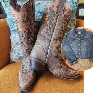CIRCLE G Leather Western Boots Sz 6 plus a FREE Anne Klein Jean Jacket Sz S